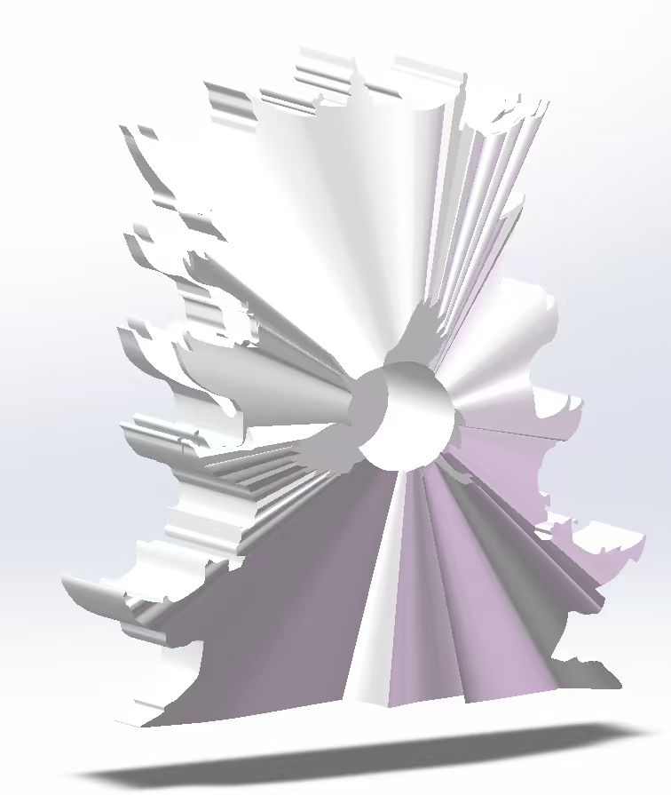 SolidWorks 渲染：黄鹤楼放射主体，中央盲孔承接灯泡
